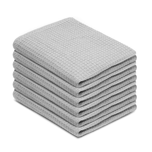 Blue Needles Waffle Weave Kitchen Towels, 15x25 Inches 100% Cotton Set of 6 Dish Towels for Kitchen, Ultra Soft & Absorbent with Hanging Loop, Spring Summer Dish Rags for Quick Drying - Ash Grey - color: Ash Grey, size: 15 x 25 - 6 Pack
