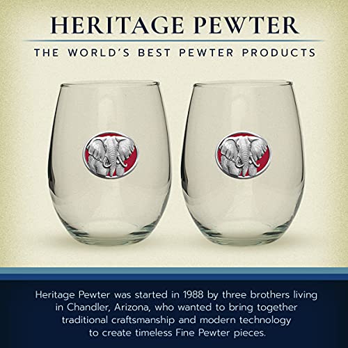 Heritage Pewter Elephant Stemless Glass Goblets – Set of 2 | 15 OZ Goblet Wine Glasses | Expertly Crafted Pewter Glass - style: ELEPHANT,RED