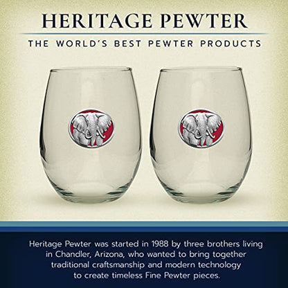 Heritage Pewter Elephant Stemless Glass Goblets – Set of 2 | 15 OZ Goblet Wine Glasses | Expertly Crafted Pewter Glass - style: ELEPHANT,RED