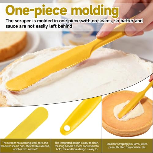 Silicone Jar Spatulas, Cake Cream Spatulas Set, Non-Stick Heat Resistant Mixing Butter Spatulas Baking Scrapers for Jars Blenders Cooking Stirring - color: Yellow, size: 24X2.5X0.5CM
