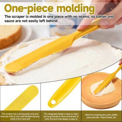 Silicone Jar Spatulas, Cake Cream Spatulas Set, Non-Stick Heat Resistant Mixing Butter Spatulas Baking Scrapers for Jars Blenders Cooking Stirring - color: Yellow, size: 24X2.5X0.5CM
