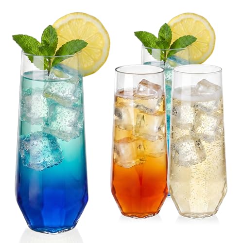 GuanQiao 12 Pack Stemless Plastic Champagne Flutes, 9oz Diamond Disposable Champagne Glasses, Heavy Duty Shatterproof Mimosa Glasses for Wine Tasting, Wedding, Bridal Shower, Party Supplies, Birthday - color: Diamond, size: 12-Pack