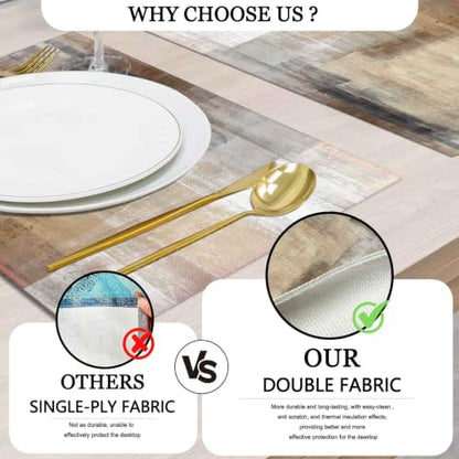 Mcalk Brown Table Runner and Placemats Set of 6 Pieces, Beige Placemats Modern Art,Abstract Art Cloth Place Mats Indoor for Kitchen,Washable Placemats Linen Material for Dining Table - color: 01brown and Grey