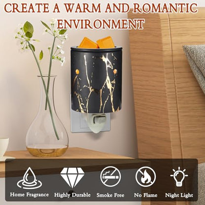 Plug in Wax Warmer for Scented Wax melt Warmer scentsy Plug in Wax melt Warmer Electric Candle Warmer Home Decor Gifts for Women（Black Gold Porcelain）