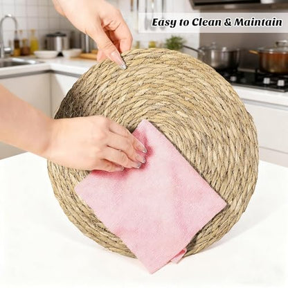 Elcoho 40 Pieces Round Woven Placemats 13.8 Inch Boho Rattan Placemats Farmhouse Braided Place Mats Woven Plate Chargers Rustic Wicker Table Mats for Dining Table - size: 13.8 Inch