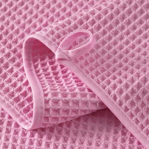 Microfiber Waffle Bath Towels, 4 Pieces, Soft, Absorbent, Fast Drying, Lint Free 430 GSM (27''x55''/68.58 cm x139.7 cm) - color: Pink