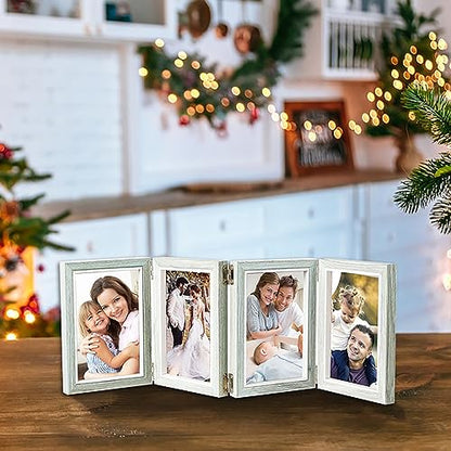POILKMNI 4 Folding 5x7 Inch Hinged Picture Frame with 4 Openings | Natural Wood Foldable Photo Frame High Definition Acrylic for Mothers Day Father's Day Christmas Gift, Family Picture, - color: Grey, size: 5x7