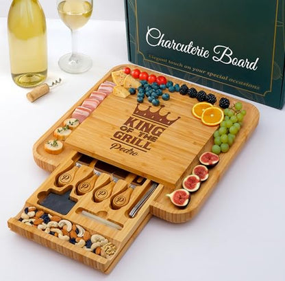 Personalized Charcuterie Board Gifts for Men – Custom Large Cheese Board with Knife & Utensil Set for Fathers Day, Anniversary, Birthday, Christmas Gift Idea for Dad, Papa, Grandpa, Parent