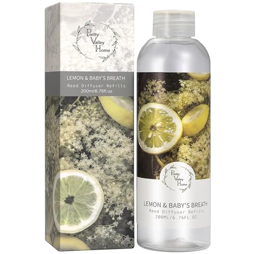 Reed Diffuser Refill/Lemon and Baby's Breath 200ml (6.76 fl.oz), Reed Diffuser Oil Home Fragrance for Bathroom, Bedroom, Office Decor - color: Lemon and Baby's Breath
