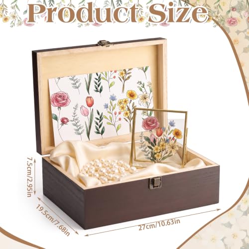 Marsui Wildflower Wooden Keepsake Box, 10.6 x 7.7 x 3.9 Inch Decorative Memory Box with Hinged Lid for Crafts Photos Letters Cards Jewelry Storage, Rustic Floral Gift Boxes for Women Wedding Birthday