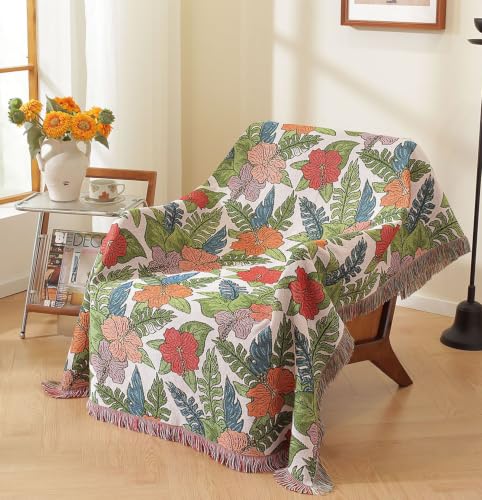 Homesy Boho Floral American Pastoral Southwest Throw Blanket 51"x63" | Southwest Decor,Modern Flower,Sofa Couch Chair Cover,Outdoor Beach Car Tent Travel Camping Use,Tapestry,Reversible and Tassel - color: Green Red, size: 51"x63"