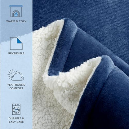 Arkwright Sherpa Fleece Throw Blanket - Plush Fluffy Warm Reversible Soft Sherpa Throw Blanket for Home, Couch, Sofa, Bed, Camping and Travel, 50x60 in, Navy - color: Poseidon Navy, size: Throw (50x60) Pack of 1