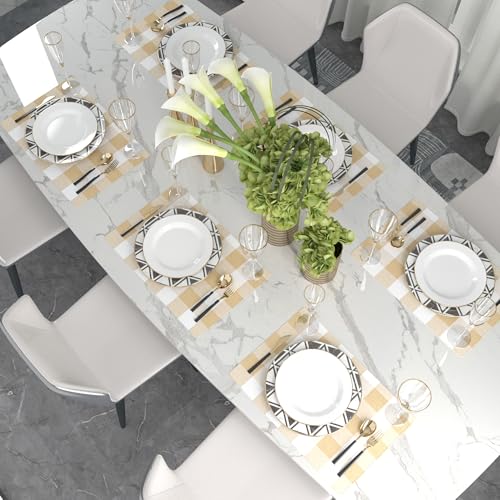 Beige & White 2 Side Cotton Buffalo Check Farmhouse Placemats Set of 4 Heat Resistant Dining Table Place Mats for Kitchen Table, 12 x 18 inches - color: Plaids Beige & White, size: Rectangular Placemats 12" x 18"