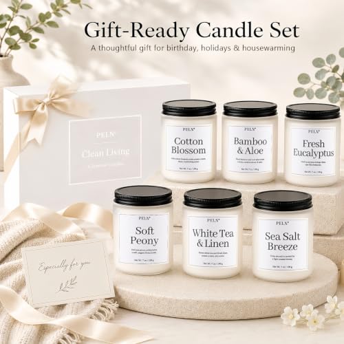 Scented Candles Gift Set, 6 Pack Clean Living Scented Candles | 7 oz Soy Candles for Home, Fresh Botanical Fragrances, Up to 300 Hours, Candle Gifts for Women, Mom, Housewarming - color: Clean Living Candles Collection