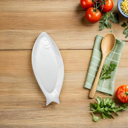 Hemoton Ceramic Fish Serving Platter 12.59X6.29X0.98In Oval Dinner Plate for Steamed Fish Snacks Appetizers Versatile Food Serving Dish for Home Restaurant Kitchen - size: 31x14.5cm