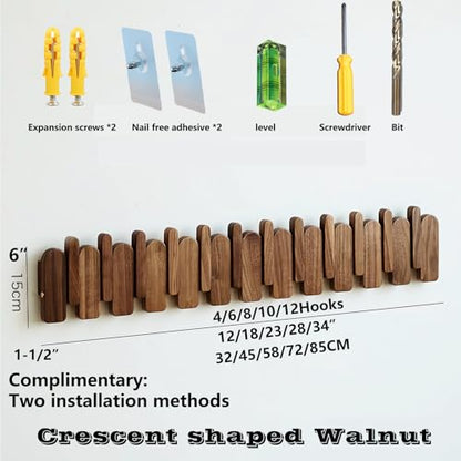 Wall Mounted Piano Key Hanger | Flip Style Hook | Entrance Wall Art Hook, Made of Oak Wood (3 Times Painted, 4 Times Polished) (Arc Walnut, 6Hooks) - color: Arc Walnut, size: 6Hooks