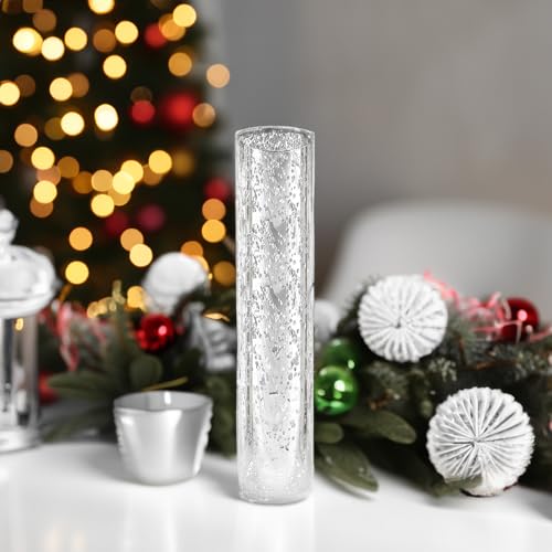 WGVI Hurricane Candle Holder Sleeve, W: 2.5", Ht: 14", Silver Speckled Glass Cylinder Open Both Ends, Chimney Tube Shade, 2 Pieces - color: Silver Speckle, size: 2.5x14"H
