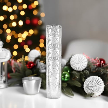 WGVI Hurricane Candle Holder Sleeve, W: 2.5", Ht: 14", Silver Speckled Glass Cylinder Open Both Ends, Chimney Tube Shade, 2 Pieces - color: Silver Speckle, size: 2.5x14"H