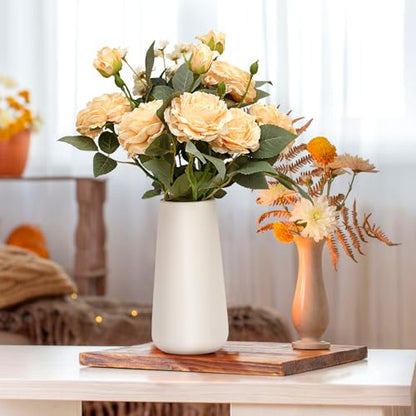 16’’ Artificial Flowers with Vase, Silk Flower Arrangements | White Ceramic Vase with Peonies Flowers Bouquet, Home Office Dining Table Centerpiece Decor, Champagne - color: Champagne