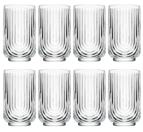 Glaver's Drinking Glasses Set of 8. 17oz Vintage Drinking Cups. Ripple Cocktail Glasses, Ribbed Drinking Highball Glass Cups. Arch Designed Art Deco Glassware for Water Juice Coffee. Package may Vary - style: Clear S/8 17oz