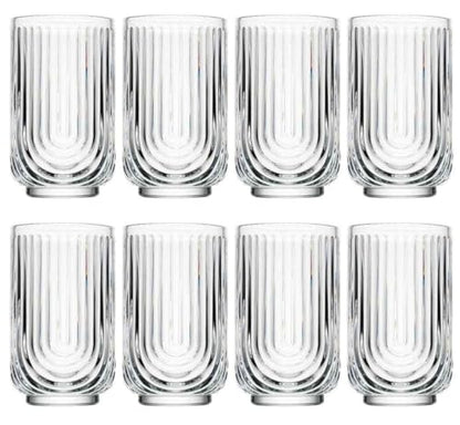 Glaver's Drinking Glasses Set of 8. 17oz Vintage Drinking Cups. Ripple Cocktail Glasses, Ribbed Drinking Highball Glass Cups. Arch Designed Art Deco Glassware for Water Juice Coffee. Package may Vary - style: Clear S/8 17oz