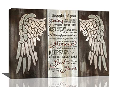 Angel Wings Wall Art Rustic In Memory Pictures Wall Decor Angel Wings I Thought of You Today Painting Prints Framed Artwork Ready to Hang 16"x24" - color: angel wings, size: 16"L x 24"W