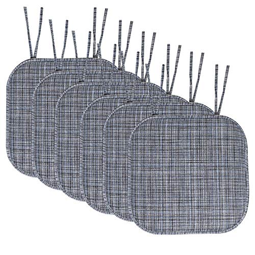 Sweet Home Collection Chair Cushion Memory Foam Pads with Ties Honeycomb Pattern Slip Non Skid Rubber Back Rounded Square 16" x 16" Seat Cover, 6 Pack,Aria Blue/Black - color: Aria Blue/Black, size: 6 Count (Pack of 1)
