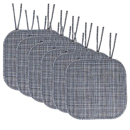 Sweet Home Collection Chair Cushion Memory Foam Pads with Ties Honeycomb Pattern Slip Non Skid Rubber Back Rounded Square 16" x 16" Seat Cover, 6 Pack,Aria Blue/Black - color: Aria Blue/Black, size: 6 Count (Pack of 1)