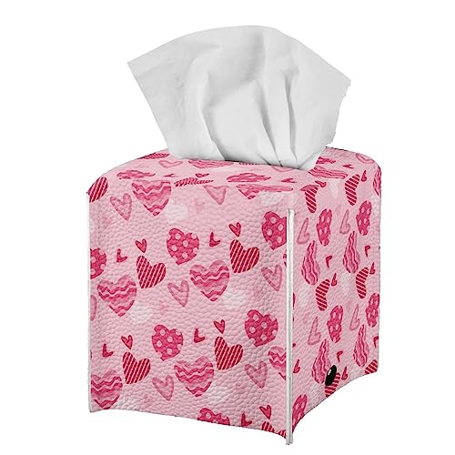 Heart Print Square Tissue Box Cover Pu Leather Tissue Holder Facial Paper Cover Waterproof Easy to Install Toilet Paper Holder for Bathroom Bedroom - color: Heart