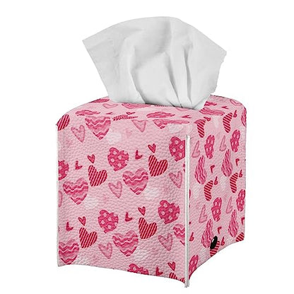 Heart Print Square Tissue Box Cover Pu Leather Tissue Holder Facial Paper Cover Waterproof Easy to Install Toilet Paper Holder for Bathroom Bedroom - color: Heart
