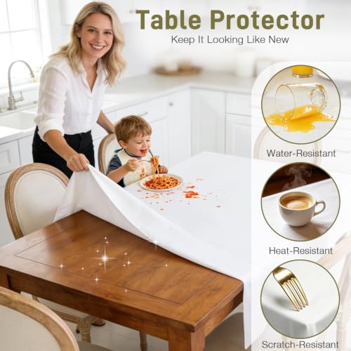 Vinyl Table Protector Pad with Flannel Backing, Heavy-Duty Table Padding for Dining Room Table, Waterproof, Heat Resistant, Non-Slip Under Tablecloth 90 x 54 inches, Rectangular - size: 90" x 54" (Rectangular)