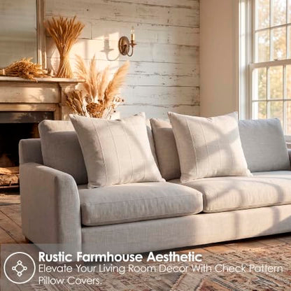 Linen Burlap Textured Pillow Covers 18x18 Inch Beige Set of 2 | Plaid Pillow Covers with Hidden Zipper,Soft Farmhouse Cushion Covers for Couch Sofa Living Room Bedroom,Machine Washable - color: Beige, size: 18" x 18" (Pack of 2)
