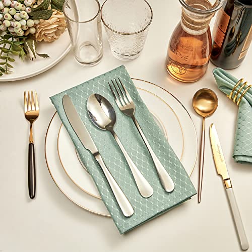 Sage Green Jacquard 17x17 Square Polyester Cloth Napkins Set of 8 | Waterproof, Stain Resistant, Shrink Proof, Washable, fabric, Outdoor, Dining, Wedding, Kitchen, Party, Banquet, Reusable - color: Sage Green