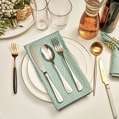Sage Green Jacquard 17x17 Square Polyester Cloth Napkins Set of 8 | Waterproof, Stain Resistant, Shrink Proof, Washable, fabric, Outdoor, Dining, Wedding, Kitchen, Party, Banquet, Reusable - color: Sage Green
