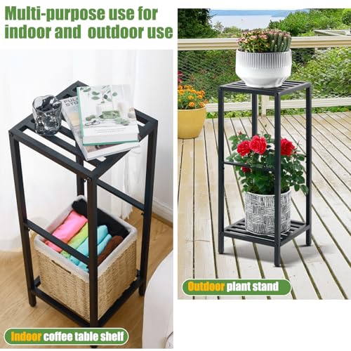 Party Zealot 2-Tier Tall Metal Square Plant Stand 31” Heavy-Duty Modern Flower Pot Rack for Indoor Living Room, Corner Side Table for Outdoor Patio, Garden, and Balcony, Black - style: Square tube - 1 pack