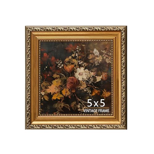 5x5 Vintage Gold Picture Frame, Ornate Antique Photo Frame 5 x 5 with HD Glass, Retro Decorative Frame for Tabletop or Wall Display, Classic Home Décor - 1 Pack - color: Bronze Gold, size: 5x5 - 1 Pack