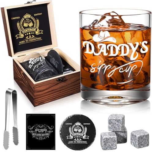 Daddy's Sippy Cup Whiskey Glasses 12 oz, Funny Dad Gifts for New Dad, New Fathers, Husband, Rocks Glasses First Fathers Day from Daughter, Kids, Son, Wife, Cool Papa Gift for Birthday - style: Daddy's Sippy Cup Whiskey Glass