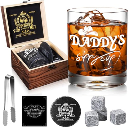 Daddy's Sippy Cup Whiskey Glasses 12 oz, Funny Dad Gifts for New Dad, New Fathers, Husband, Rocks Glasses First Fathers Day from Daughter, Kids, Son, Wife, Cool Papa Gift for Birthday - style: Daddy's Sippy Cup Whiskey Glass