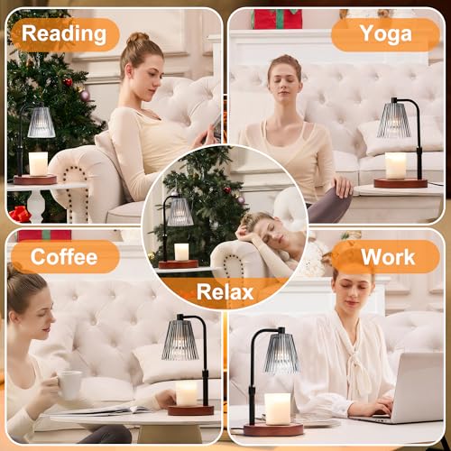 Candle Warmer Lamp with Timer Dimmer, Birthday Gifts for Women Mom | Height Adjustable Black Wax Warmer Lamp Fits 3-Wick Jar Candles, Housewarming Gift for Friend Sister, New Home - color: Black