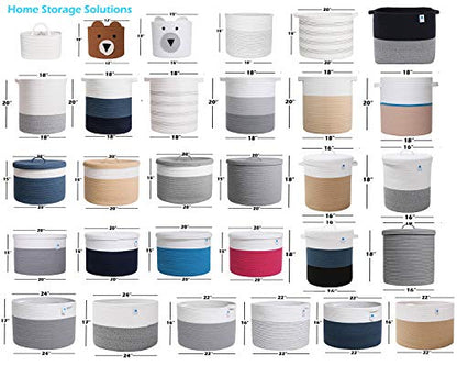 16x18 Inch Extra Large Round Cotton Rope Storage Basket with Lid, Decorative Woven Bin with Cover for Living Room Bedroom Closet, Light Grey & Grey