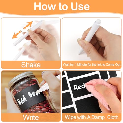 273 Pcs Labels for Jars, Waterproof Reusable Chalkboard Labels | for Food Containers, Bottles, Blackboard Stickers with 1 Erasable Chalk Marker (Black)