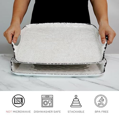 TP Melamine Serving Trays with Handles, 17” x 12”, Set of 2, Rustic White | Rectangular Trays, Serving Platters for Food and Meat, Dishwasher Safe, Lightweight, Break-resistant - color: Retro White, size: 17" x 12"
