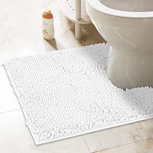 Standard 24"x21" U-Shaped Non-Slip Shaggy Chenille Toilet Contour Bathroom Rug with Water Absorbent, White - color: White, size: 24" x 21" (U-Shaped)