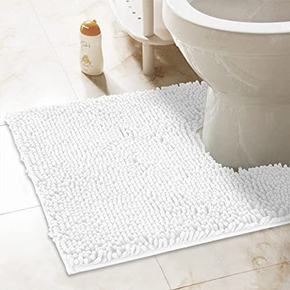 Standard 24"x21" U-Shaped Non-Slip Shaggy Chenille Toilet Contour Bathroom Rug with Water Absorbent, White - color: White, size: 24" x 21" (U-Shaped)