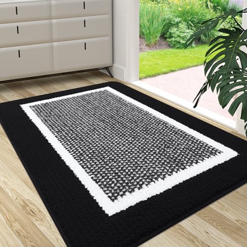 Colorxy Indoor Door Mat, Non-Slip Absorbent Resist Dirt Entrance Mat, Sturdy Low-Profile Inside Floor Carpet Mats, Washable Front Entry Doormats for Entryway, 59''x20'', Black - color: Black, size: 59''x20''