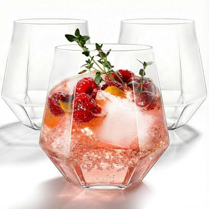 40 Pack Plastic Wine Glasses, 12 Oz Disposable Cocktail Whiskey Glasses | Clear Diamond Stemless Champagne Margarita Glasses, Unbreakable Reusable Plastic Party Cups for Wedding Birthday - color: Clear-40 Pack