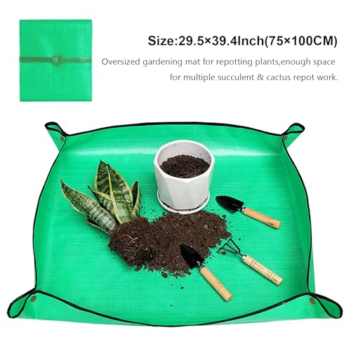 27.5" X 39.4" Large Repotting Mat Waterproof Gardening Mat for Indoor Plants, Foldable Transplanting Dirt Control Portable Potting Tray for Plant Lovers Gardening Gifts