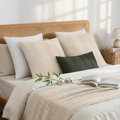 a moment 2 Pack Bamboo Fiber Pillow Covers - Waffle Weave, Ultra Soft & Breathable, Skin-Friendly Cotton Throw Pillow for Couch, Sofa, Bedroom Living Room 18x18 Inch Beige - color: Beige, size: 18" x 18" (Pack of 2)