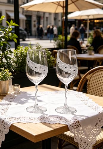 Bling Rhinestone Red Wine Glasses Set of 2 – Elegant Crystal Glass with Artificial Diamonds – 300ml Capacity, Long Stem,Perfect for Red or White,Daily Use,Unique Wedding Anniversary or Birthday Gift.