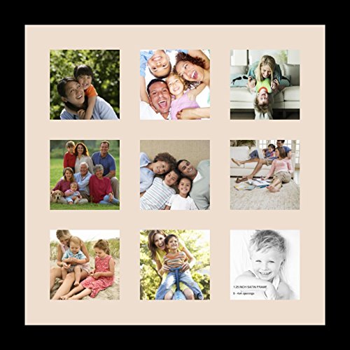 ArtToFrames Collage Photo Frame Single Mat with 9-4x4 Openings with Satin Black Frame and Alabaster mat. - color: 9 - 4x4 - (2147), size: Alabaster